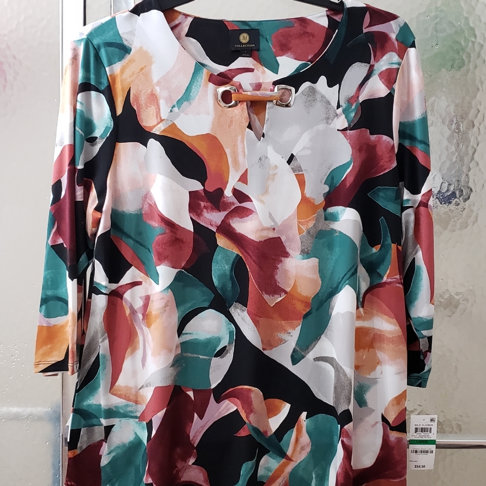 NWT JMCollections Multicolored Blouse Large $55
